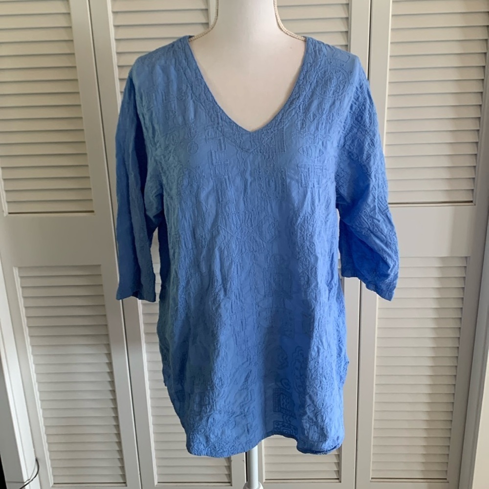 Sea Breeze of California V-neck Swim Cover Up Top Periwinkle Blue USA Size Large